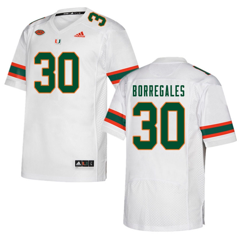 Men #30 Jose Borregales Miami Hurricanes College Football Jerseys Sale-White - Click Image to Close